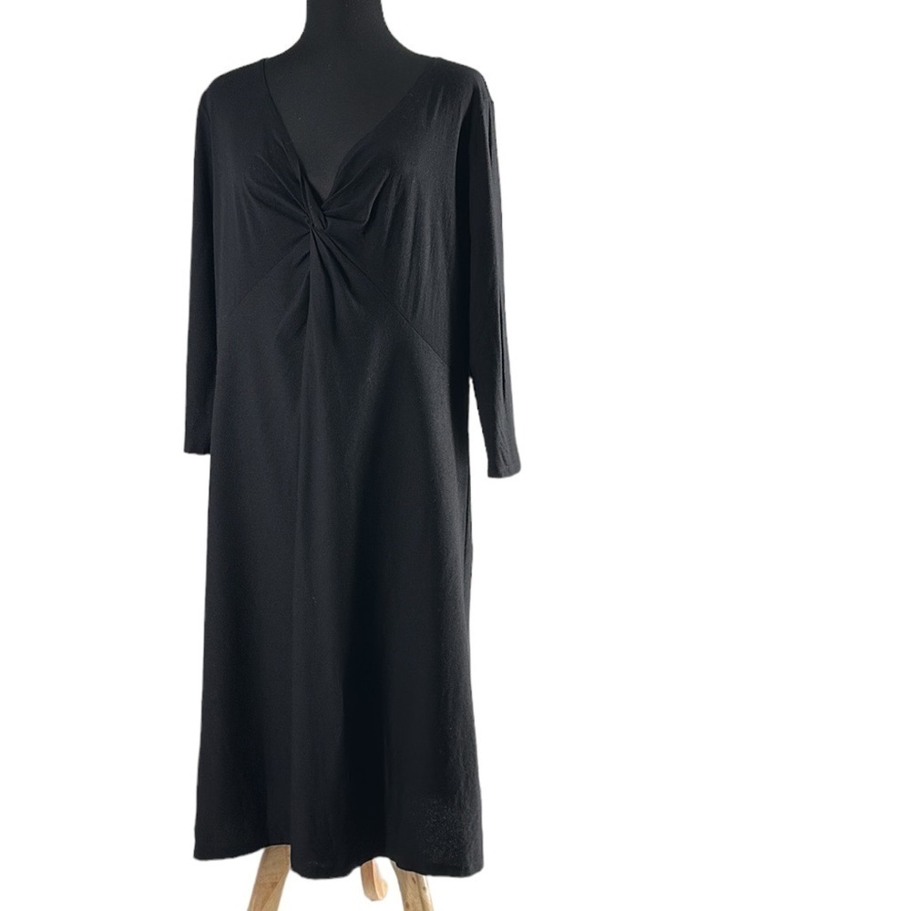 Eileen Fisher dress little black dress 3/4 sleeve light weight twist detail sz L